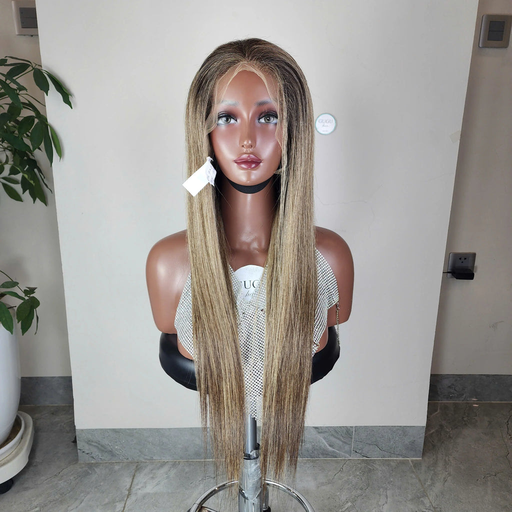 New Beautiful 26 Inches Closure 13x4 Silky Bone Straight 180 Density Vietnamese Human Hair Wig 100% Highlightblonde color