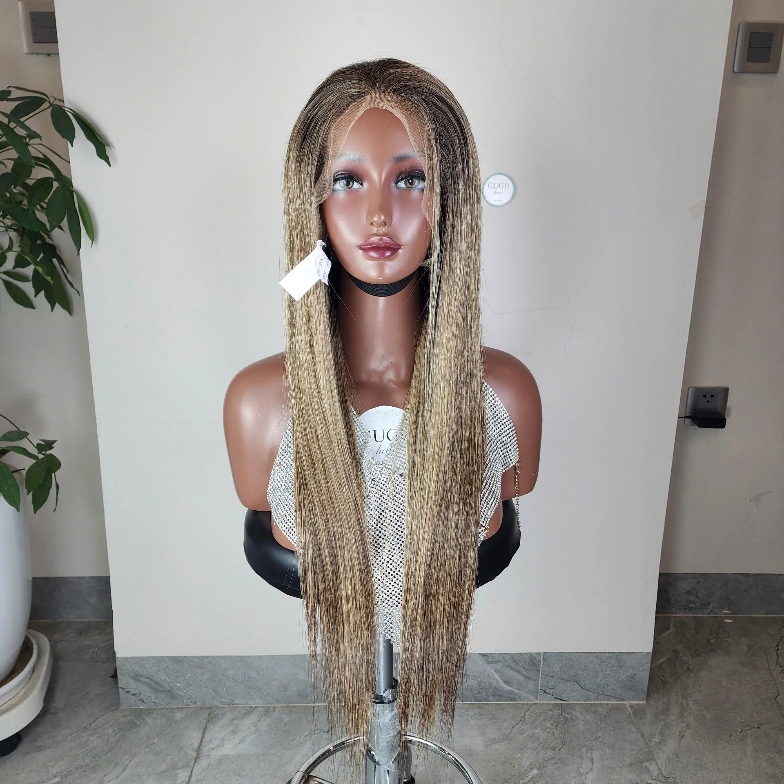New Beautiful 26 Inches Closure 13x4 Silky Bone Straight 180 Density Vietnamese Human Hair Wig 100% Highlightblonde color