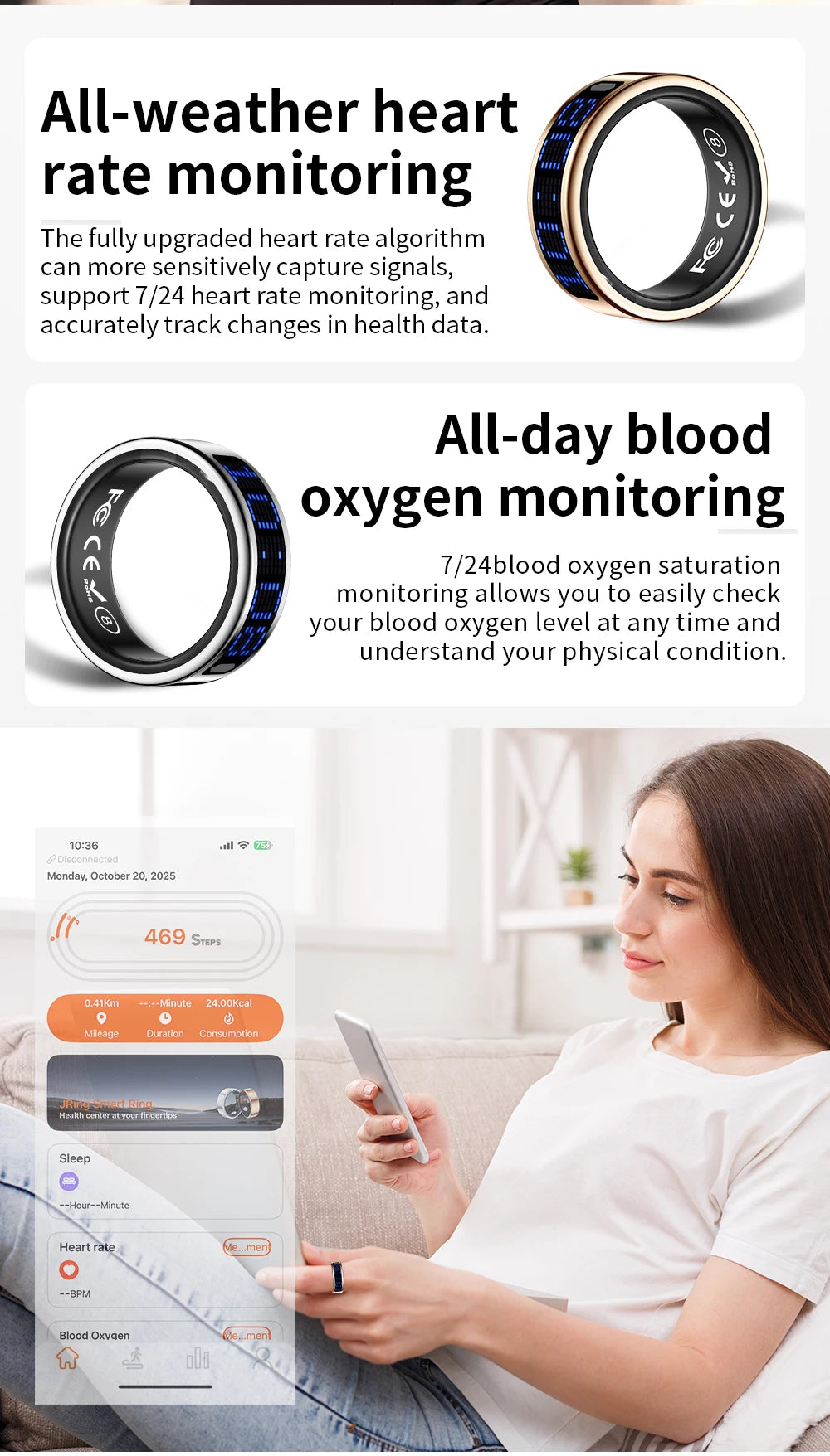 2026 New SR08 Smart Ring Men Women LED Display Screen Heart Rate Blood Oxygen Monitoring 5ATM Waterproof Multi Sports Modes Gift