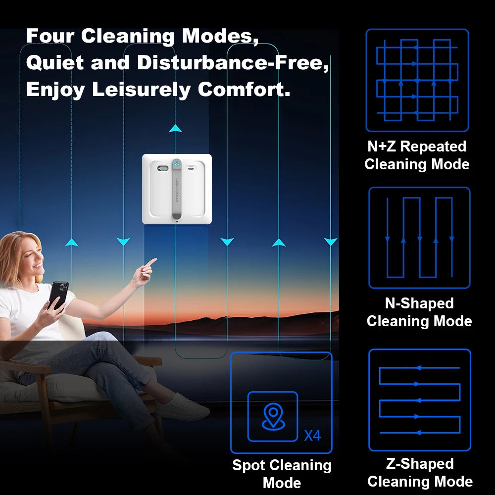 2026 Robot Window Vacuum Cleaner Liectroux S9, 9000Pa,2 Roller Brush,6-Way Water Spray,APP Control,Smart Glass Wall Cleaning