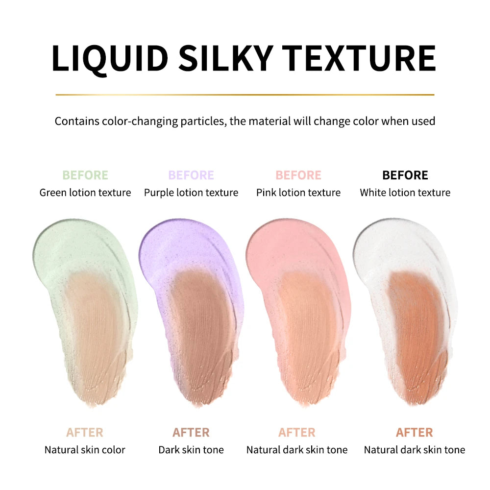 Color Changing Foundation Long-Lasting Makeup Effect Magic Foundation High Coverage Self-Coloring Cc Cream Cosmetics