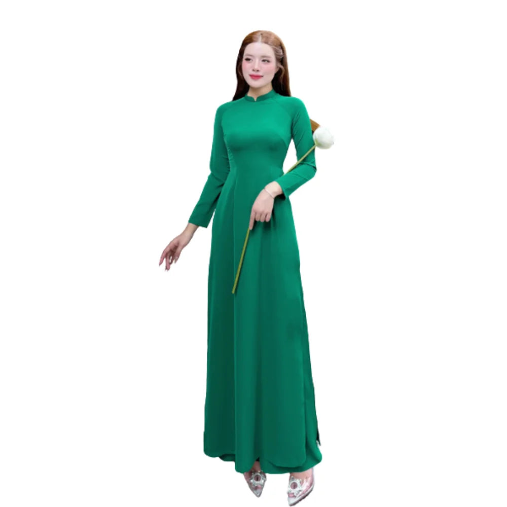Customizable ODM Woven Traditional Vietnamese Ao Dai for Women Vintage Leopard Print Modal Asymmetrical Anti-Static Made Vietnam