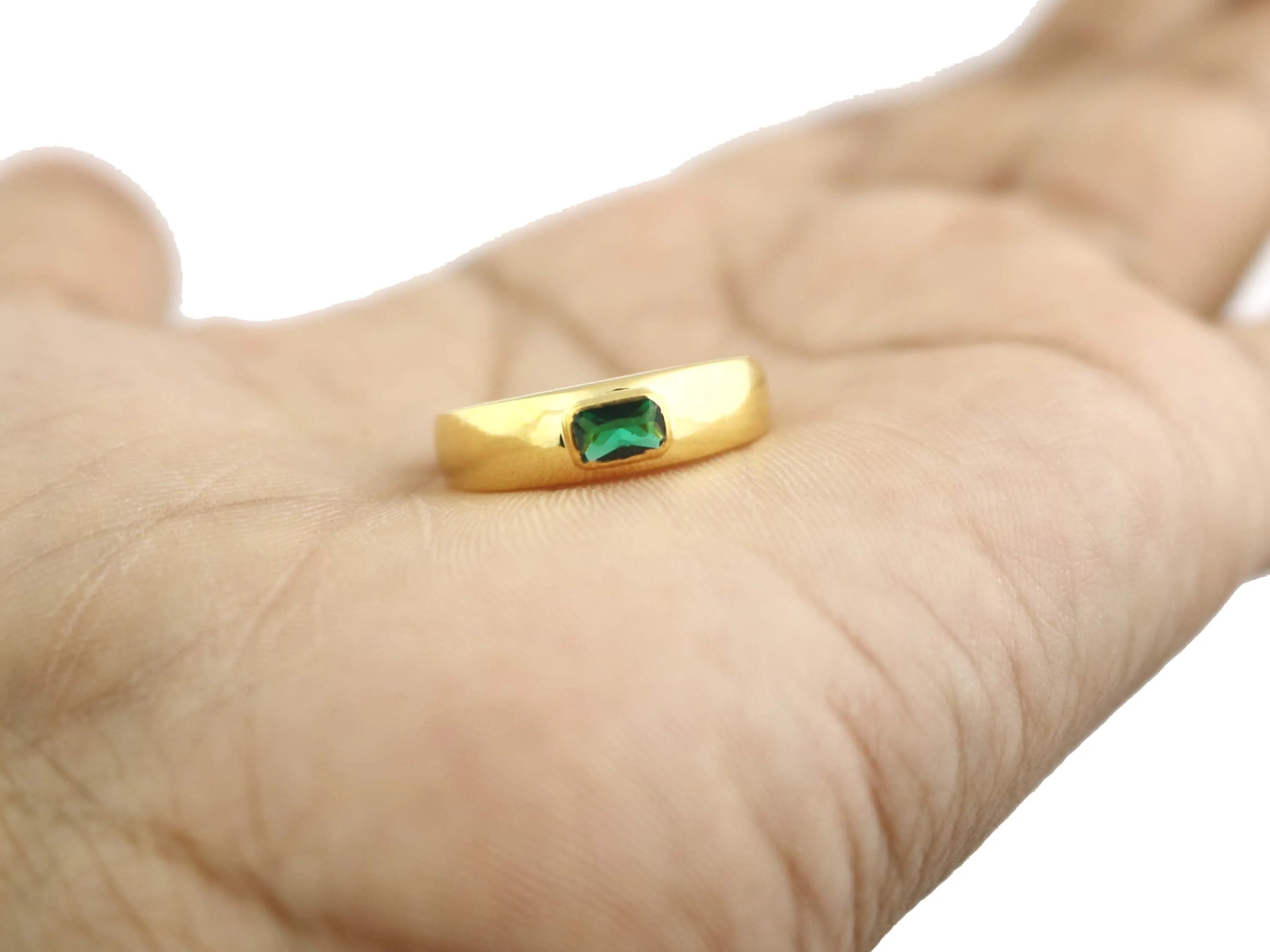 Emerald Quartz Octagon Bezel Set Ring 925 Sterling Silver May Birthstone Jewelry For Women