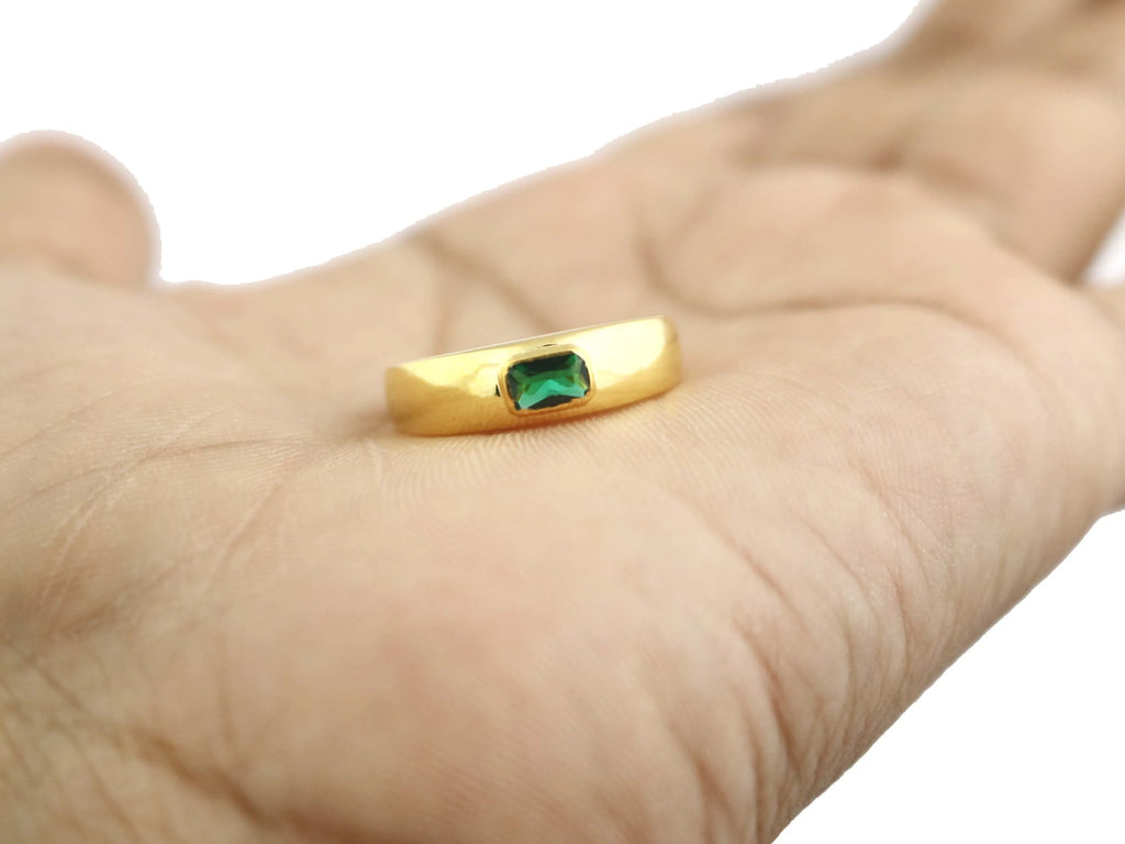 Emerald Quartz Octagon Bezel Set Ring 925 Sterling Silver May Birthstone Jewelry For Women
