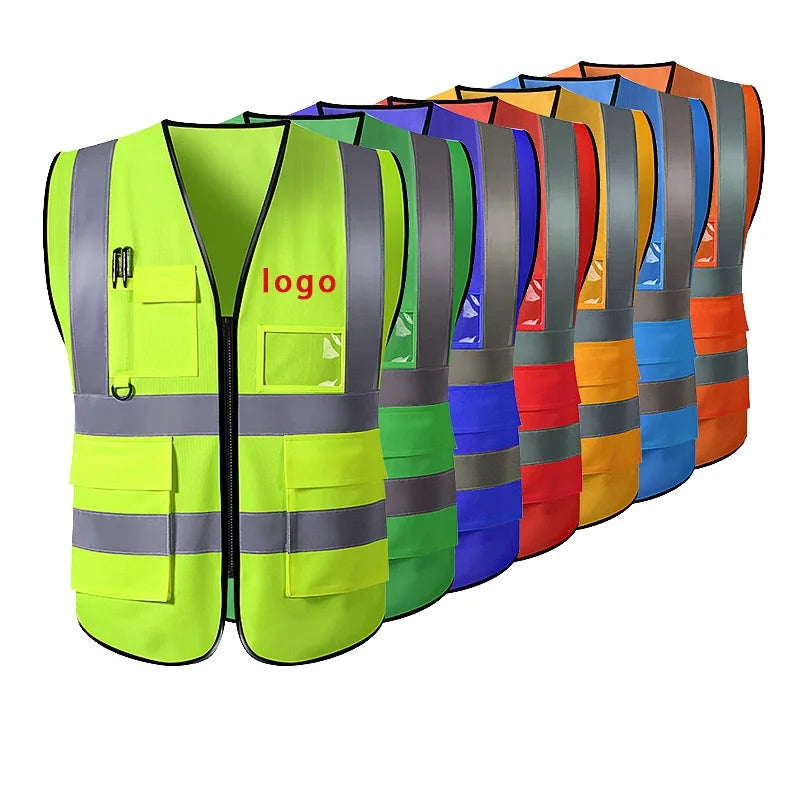 Custom Logo Hi-Vis Safety Vest with Reflective Pockets High Visibility Industrial Uniform Workwear for Construction