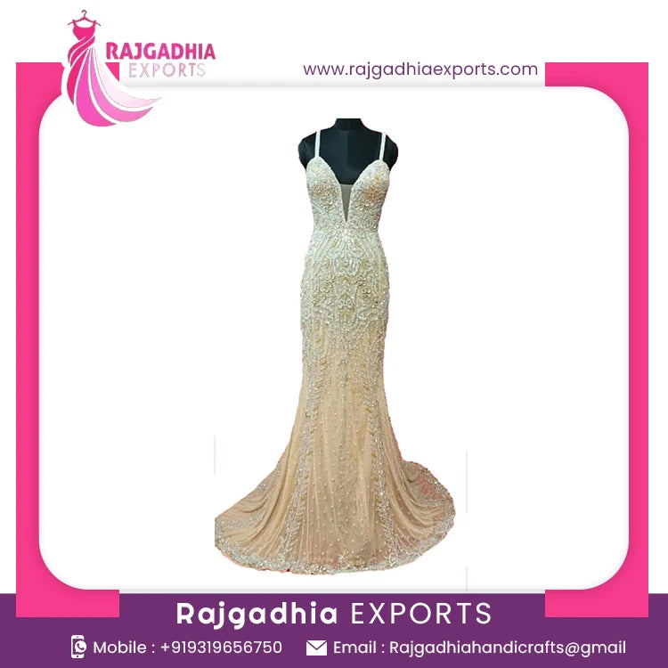 Bulk Quantity Supply Rajgadhia Evening Gown Handmade Beaded Dress Sleeveless Floor Length Fancy Gown