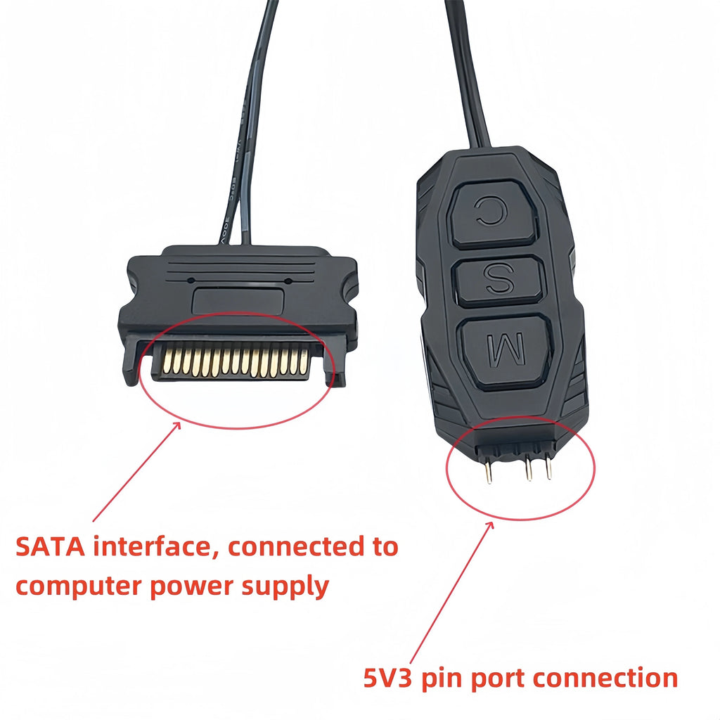 Computer Case ARGB Controller Kit, 5V 3PIN to SATA Power Supply, Aura PC ARGB Light Control Module, with 17-Key Remote Control