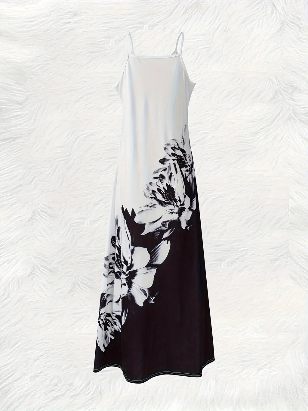 Printed Design Black And White Floral Print Four Seasons elegant style casual style sling dress