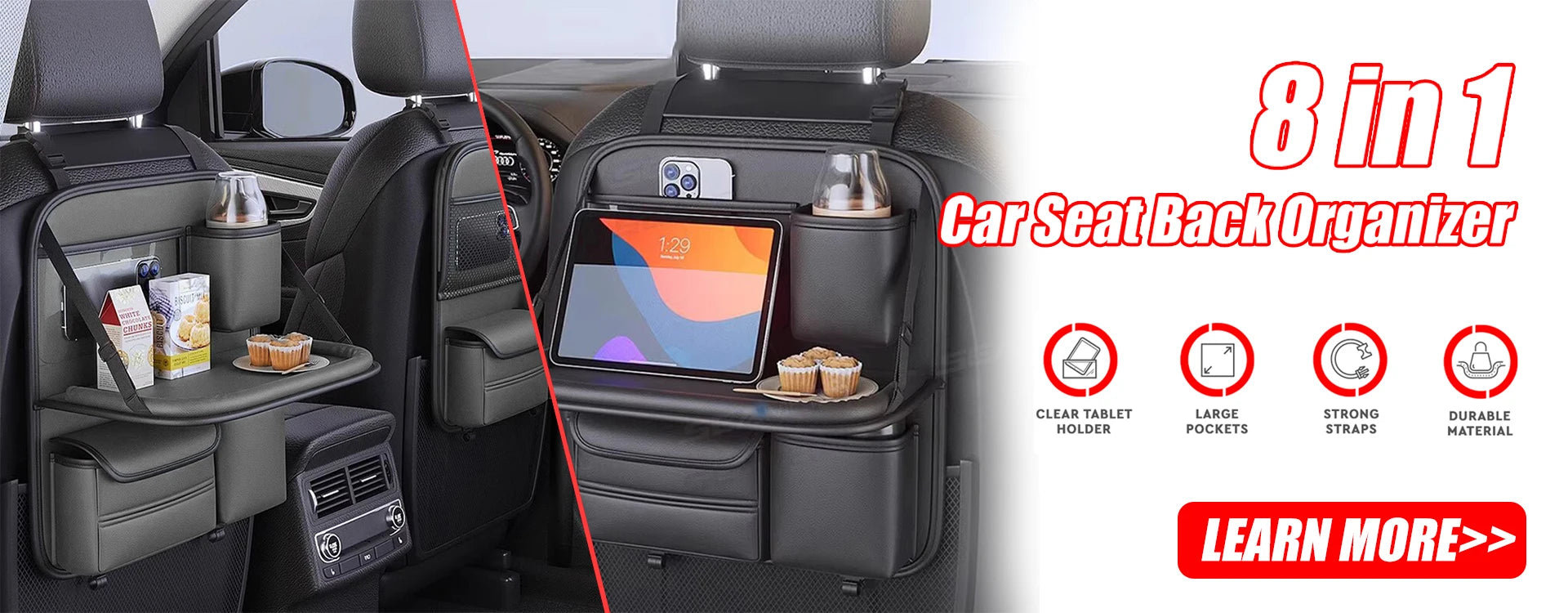SEAMETAL Car Organizer with 12V/24V to 220V Inverter Seat Crevice Storage Box 4-USB Ports QC3.0 Fast Charging for Smartphone