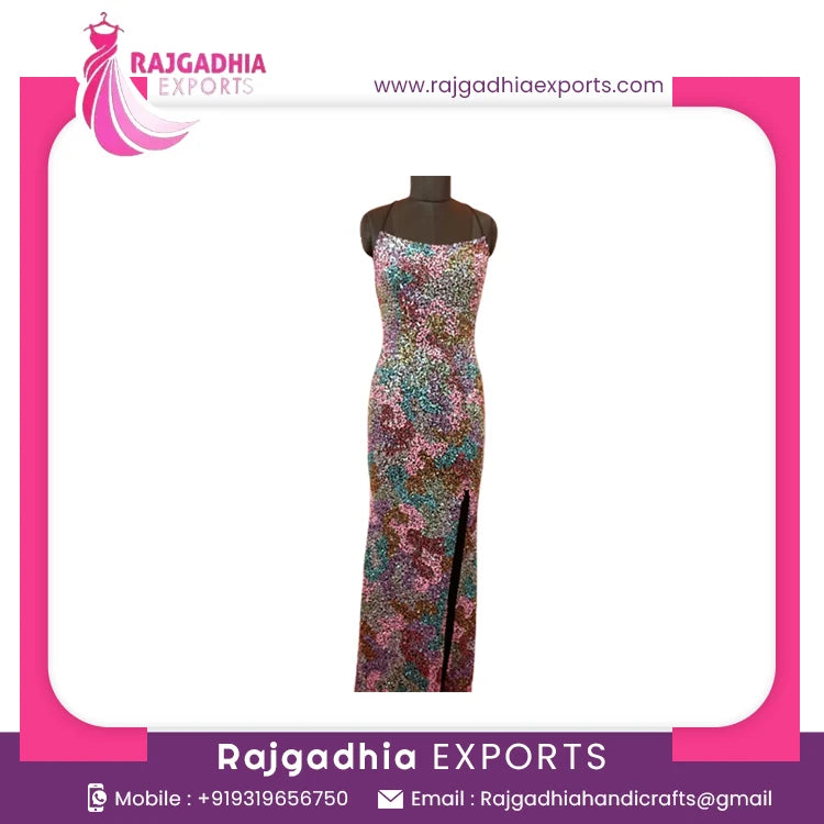 Rajgadhia Exports New Royal Modern Elegant Design Party Wear Beaded Sleeveless Side Slit Gown Multicolor