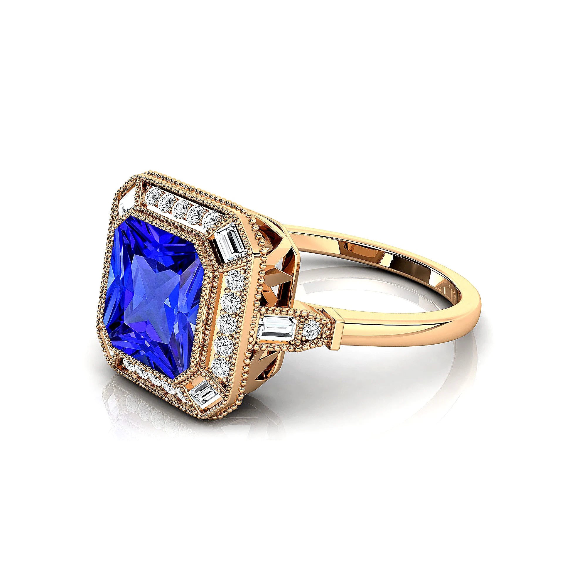 18kt Solid Gold Engagement Rings Natural Tanzanite Gemstone Real Diamonds Rhodium Plated Classic Style Wedding Valentine's Day