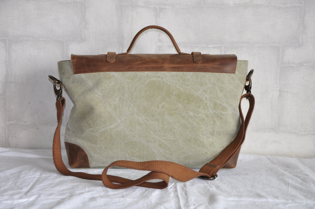 Pugmark England Style Vintage Fashion Laptop Messenger Bag Vegan Waxed Canvas Striped Small Daily Used Lightweight Anti-Theft