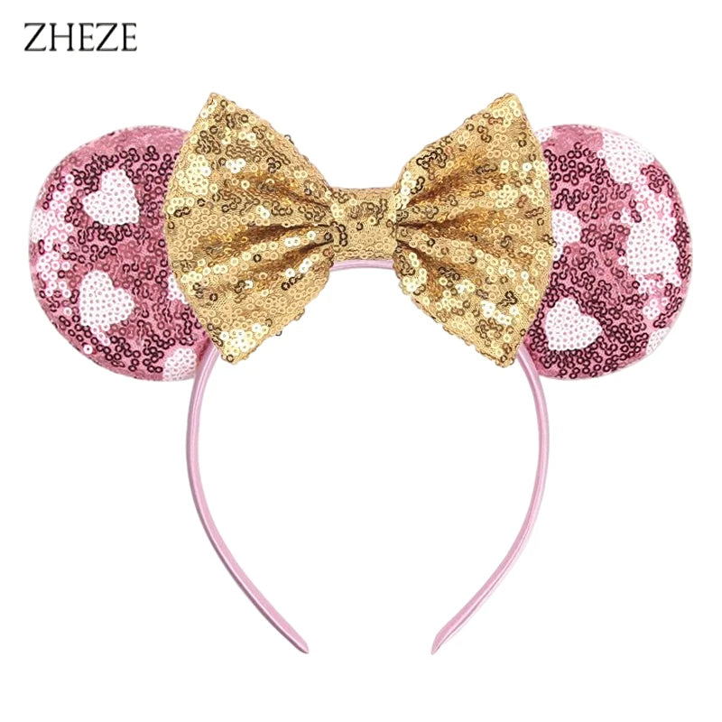 New Valentine's Day Mouse Ears Headband For Girls Women Sequins Love 5"Bow Hairbands Festival Party DIY Hair Accessories Femmes