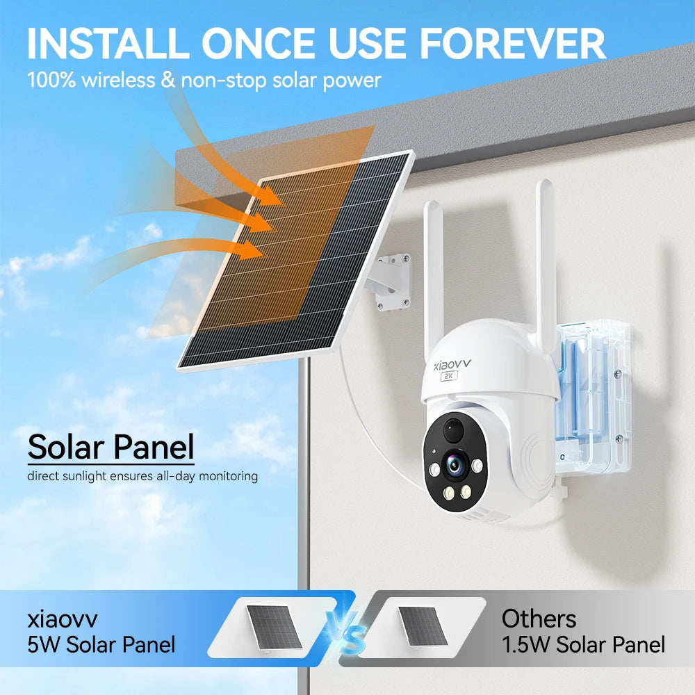 6MP Solar Camera Wifi Surveillance Security Cameras Home Protection Battery Cameras IP65 Waterproof  PIR Detect Two Way