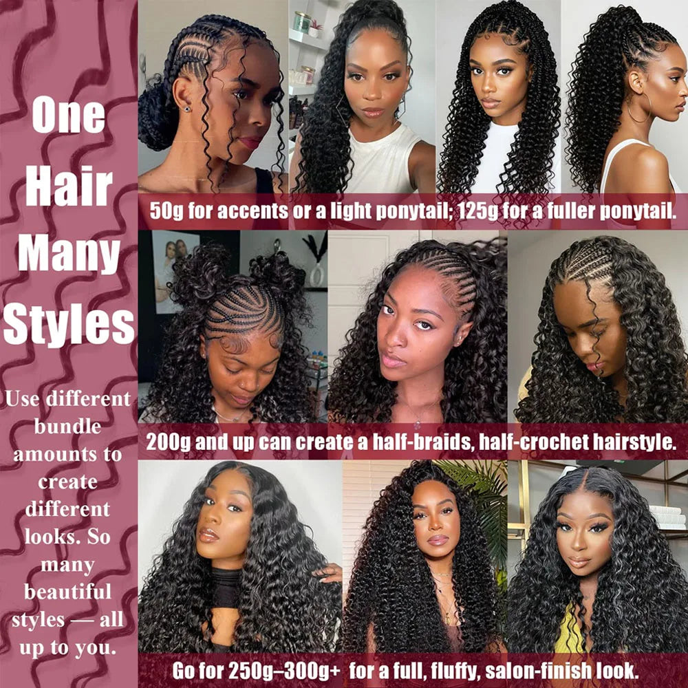 Deep Wave Crochet Hair Extensions Feather Crochet Human Hair For Braiding Hair Burmese Curly Knotless Pre-Separated Crochet Hair