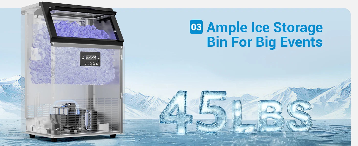 ETL Certified Commercial Ice Maker Machine 160LBS/24H, 45LBS Capacity Freestanding & Under Counter Ice Maker, Clear Ice Cubes