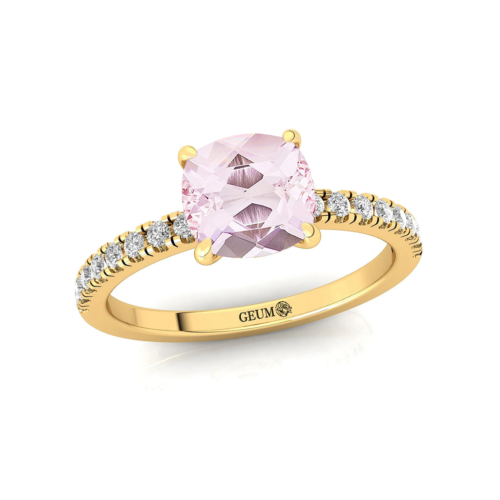 18k Pure Gold Natural Morganite June Birthstone Gemstone Rings Adorned With Genuine White Diamonds Premium Bridal Jewelry OEM
