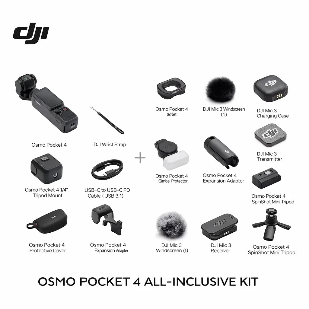 DJI Osmo Pocket 4 Creator Combo 6K Gimbal Camera with Wide-Angle Lens, DJI Mic 3, Battery Handle, Tripod for Vlog