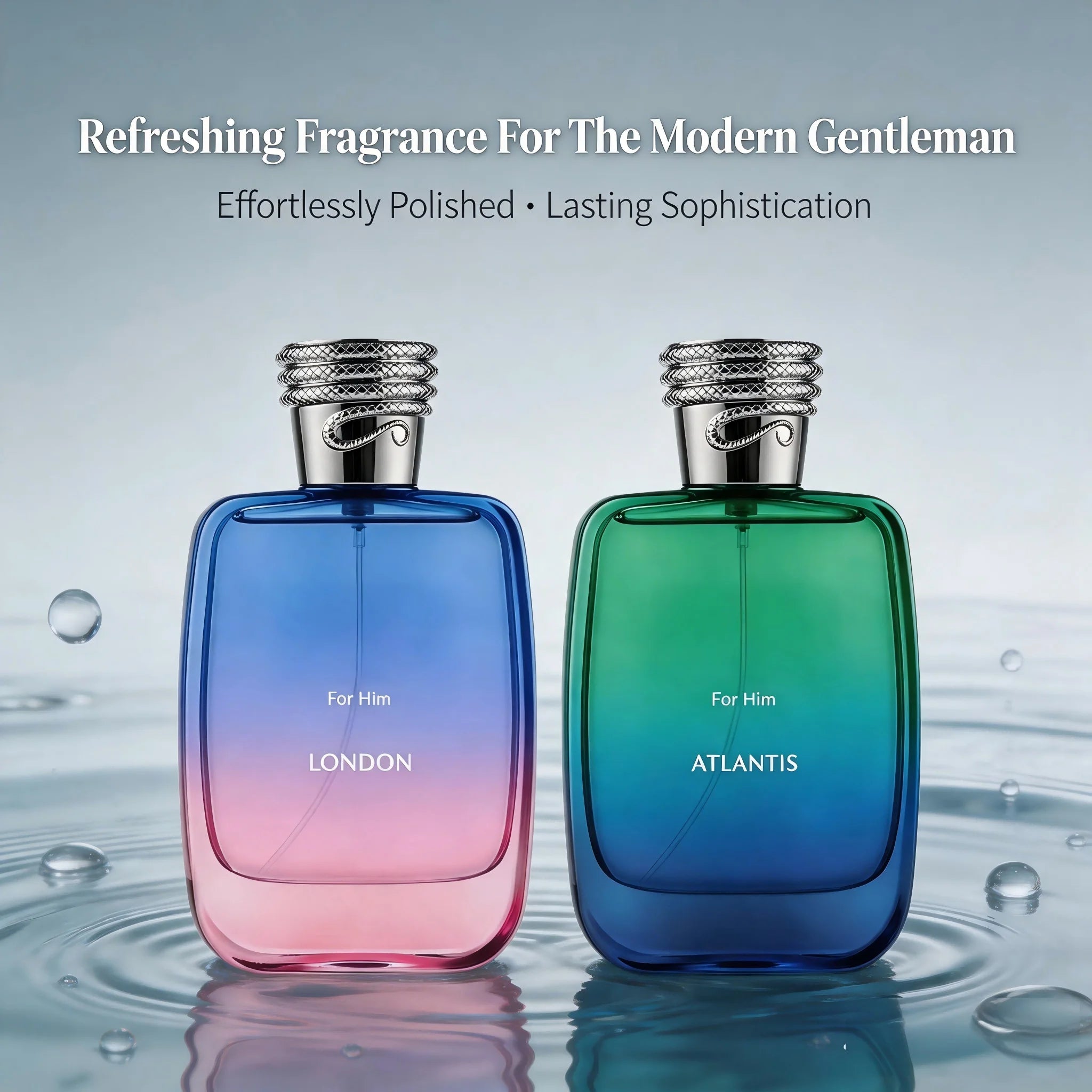 Men Eau De Parfum, London / Atlantis 2 Scents Optional, Fresh Aquatic Woody Long Lasting Cologne for Daily & Night Out