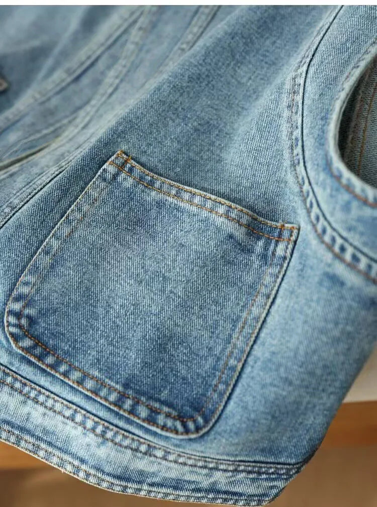 Denim Vest Ladies Clothes Clearance Sleeveless Round Neck Casual Crop Denim Waistcoat Streetwear Fashion Vests For Women 2026