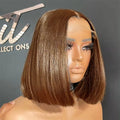13x4 Human Hair Chocolate Brown Short Bob Lace Front Wig Bone Straight 200% Full Density Transparent Lace Frontal Bob Wigs