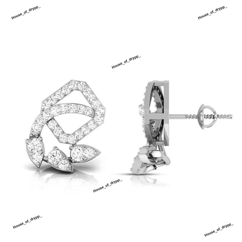 Stylish Sterling Silver Moissanite Diamond Stud Earrings Elegant Geometric Design Luxury Wedding Rhodium Plated Women