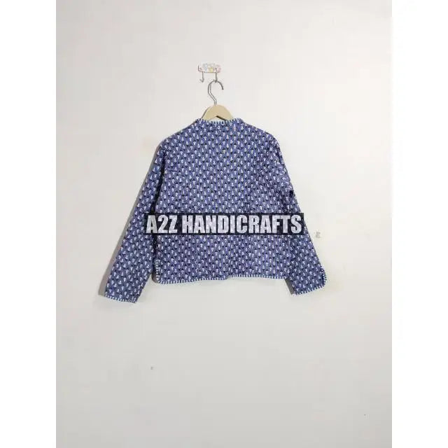 Indian Hand Block Print Cotton Quilted Jacket for Women New Style Breathable and Woven with Pocket Decoration for Autumn