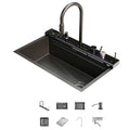 Broncho 29.5"×17.7" Waterfall Kitchen Sink SUS304 Stainless Steel Single Bowl Workstation Sink with LED Digital Display 5‑Mode Piano Faucet Full Installation Accessories
