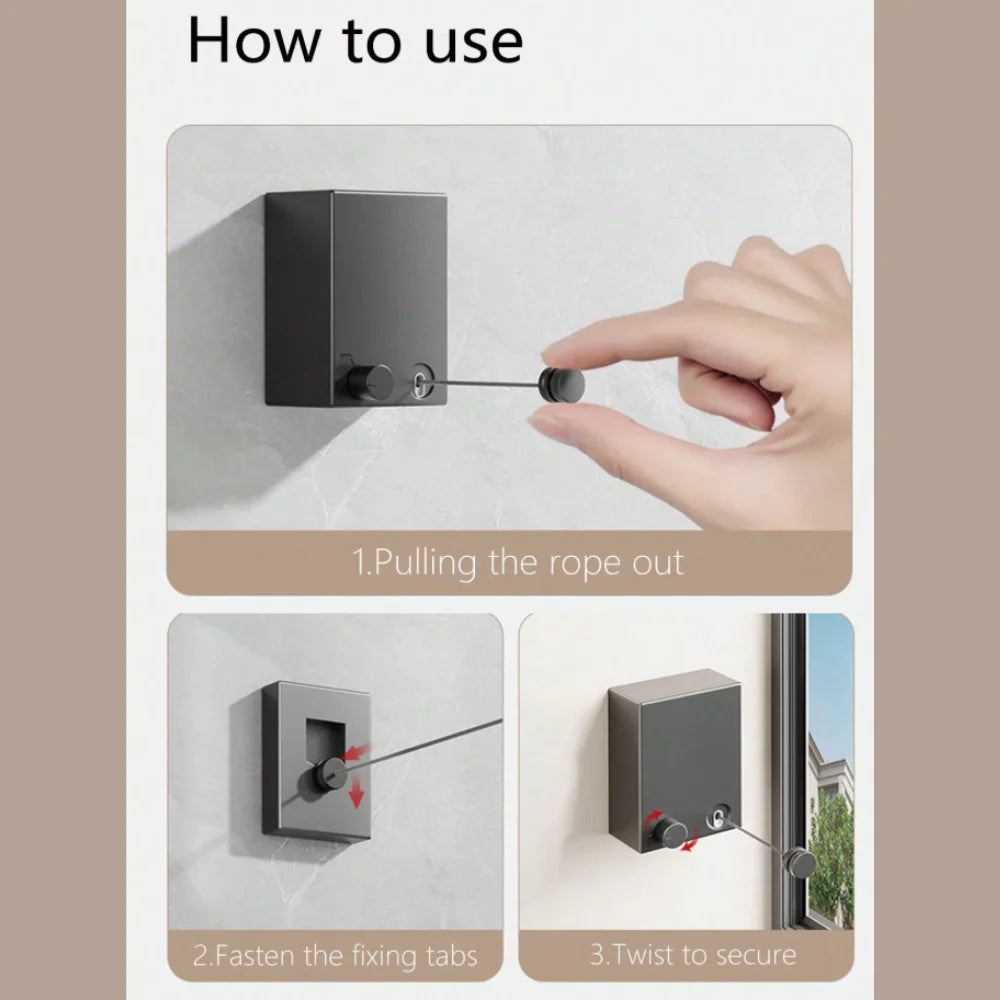 Apartment and House Quality Reinforced And Retractable Black Wall Clothesline