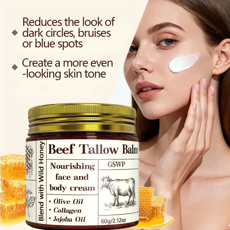 GSWP Beef Tallow Moisturising Cream, Containing Honey and Collagen, Provides Deep Hydration. Gentle and Non-Irritating. 60g/120g