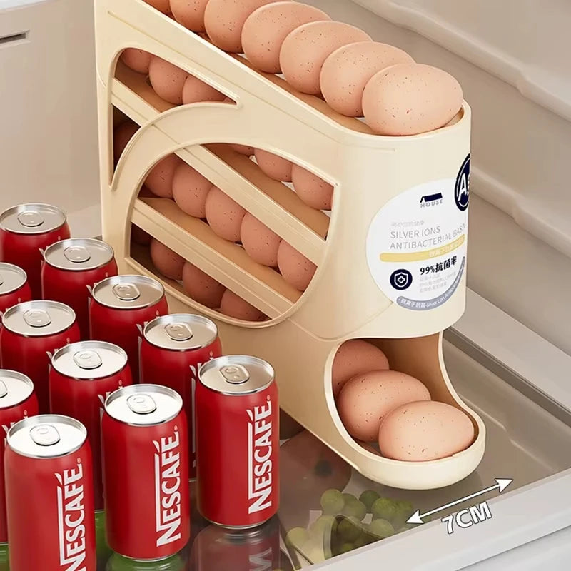 4-Tier Sliding Egg Dispenser, Automatic Rolling Shatterproof Holder For Fridge & Countertop, Easy-Clean, Washable,Space-Saving Refrigerator Side Door Storage Rack For Kitchen Organization,Egg Storage