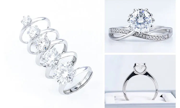 Wholesale Jewelry Women Gra Certificate Cut VVS Diamond Moissanite Engagement Wedding Set 925 Sterling Silver Adjustable Rings