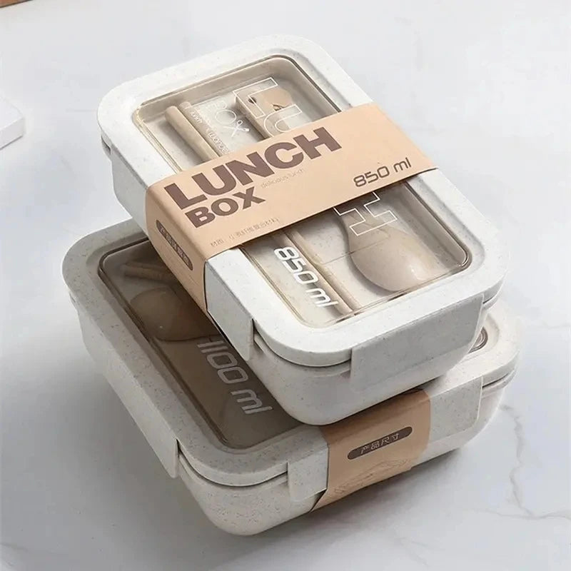 Microwave Lunch Box, Eco-Friendly BPA Free Wheat Straw Bento Box with Chopsticks , Kitchen Food Container ,Soup Can with Spoon