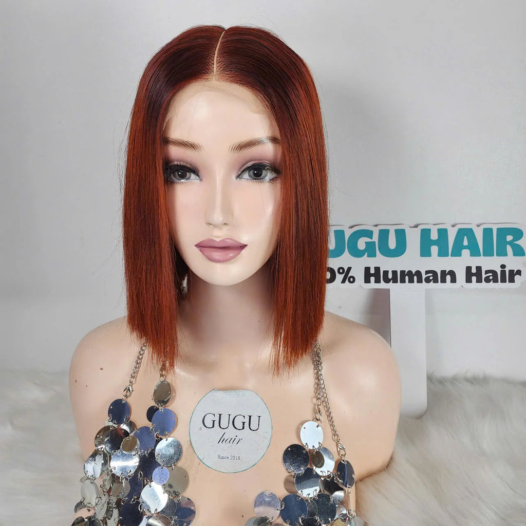 Wholesale 100% Virgin Vietnamese for Ginger Color Transparent Lace Bone Straight 8-10 Inches Bob Wig Human Hair Double Drawn