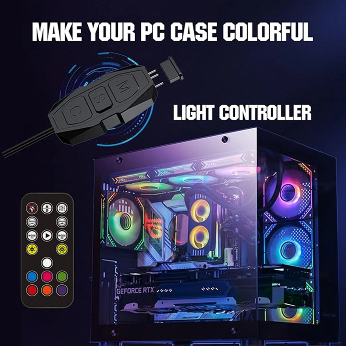 Computer Case ARGB Controller Kit, 5V 3PIN to SATA Power Supply, Aura PC ARGB Light Control Module, with 17-Key Remote Control