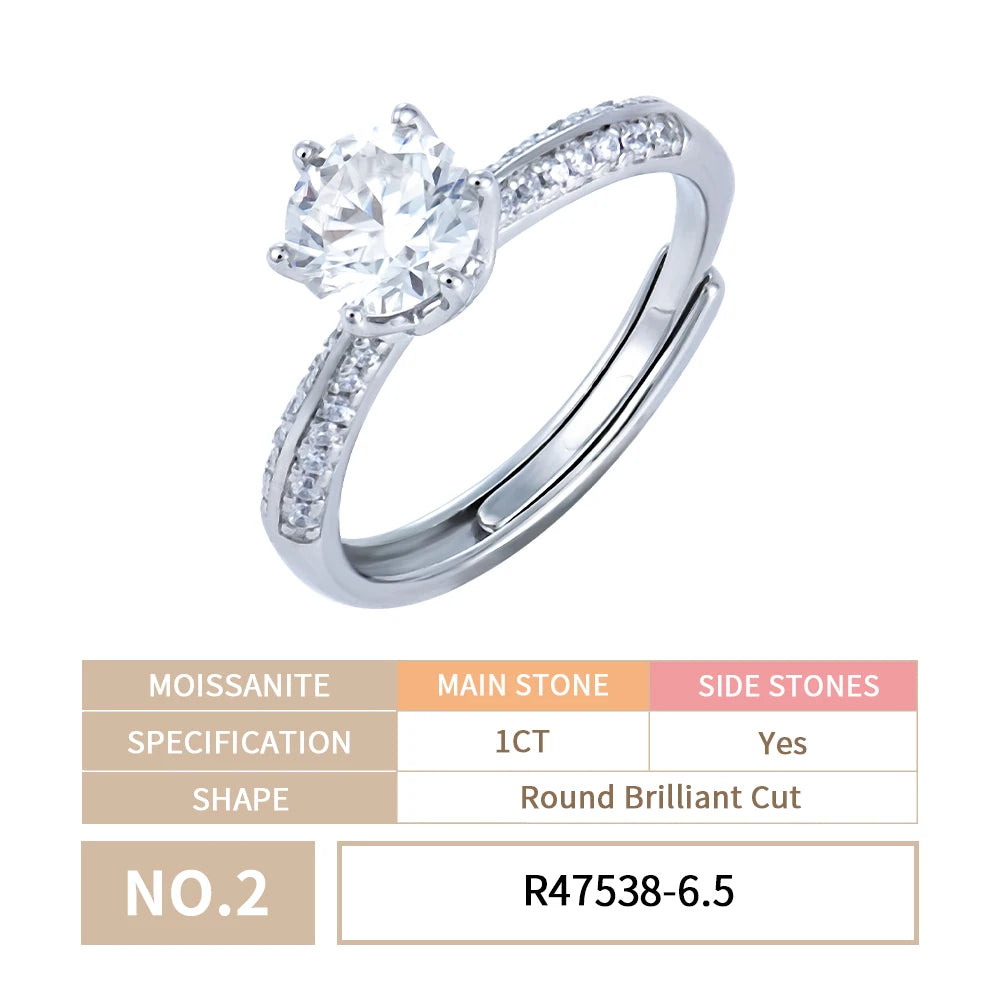 Wholesale Jewelry Women Gra Certificate Cut VVS Diamond Moissanite Engagement Wedding Set 925 Sterling Silver Adjustable Rings