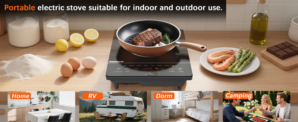 Karinear Portable Electric Cooktop, Electric Stove Single Burner Ceramic Cooktop with Touch Control, Child Safety Lock, Timer, Residual Heat Indicator, Overheat Protection, 1800W 110V Infrared Burner | Ceramic Cooktop, Sensor