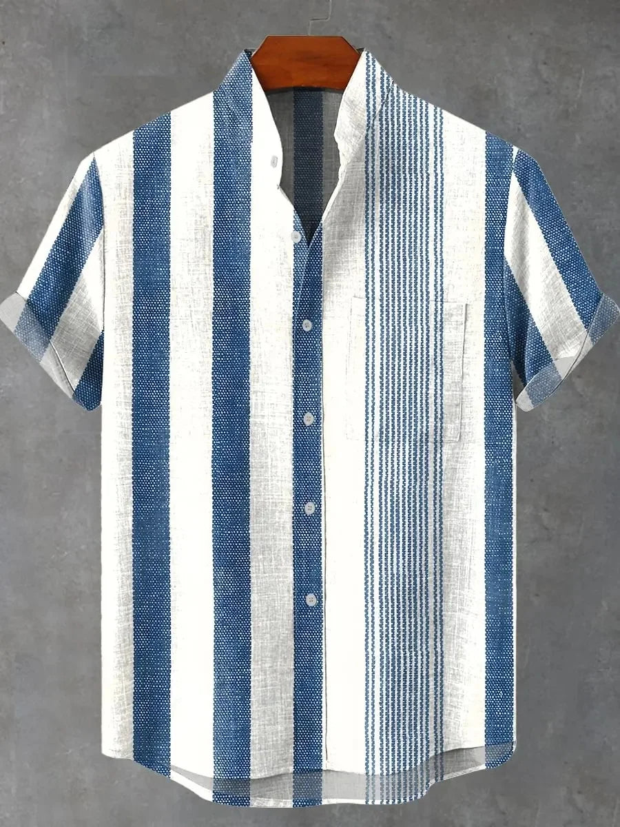 Nouvelle chemise à manches courtes à carreaux à rayures verticales pour hommes, chemise décontractée à manches courtes de style
