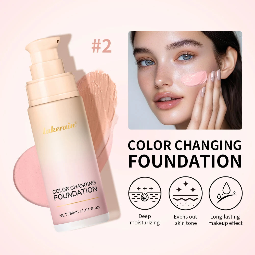 Color Changing Foundation Long-Lasting Makeup Effect Magic Foundation High Coverage Self-Coloring Cc Cream Cosmetics