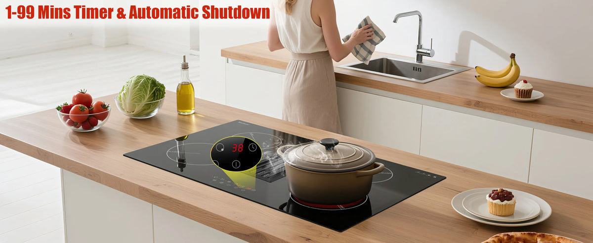 Karinear 2 Burners Electric Cooktop, 120v Plug in Ceramic Cooktop, 12 Inch Countertop & Built-in Electric Stove Top with Child Safety Lock, Timer, Over-Temperature Protection, Sensor Touch Control
