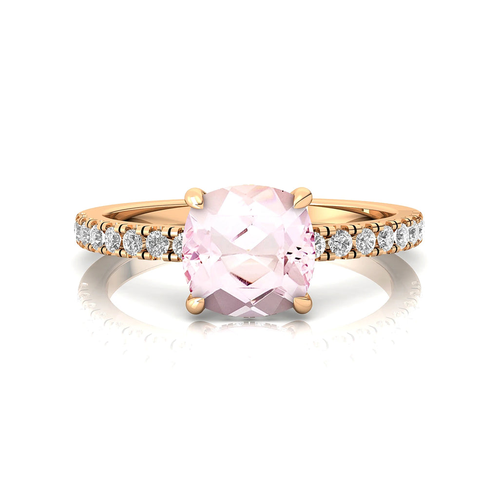 18k Pure Gold Natural Morganite June Birthstone Gemstone Rings Adorned With Genuine White Diamonds Premium Bridal Jewelry OEM