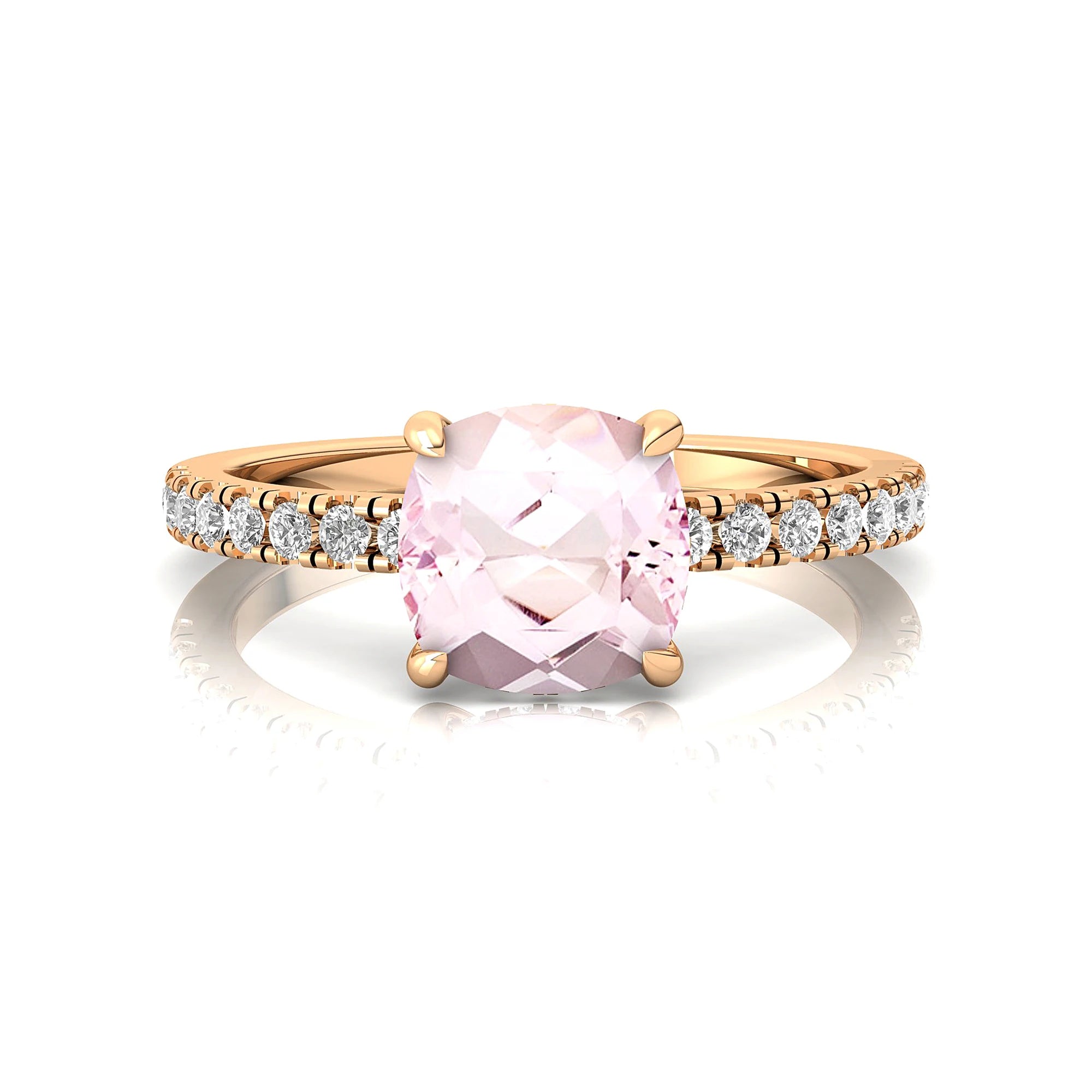 18k Pure Gold Natural Morganite June Birthstone Gemstone Rings Adorned With Genuine White Diamonds Premium Bridal Jewelry OEM