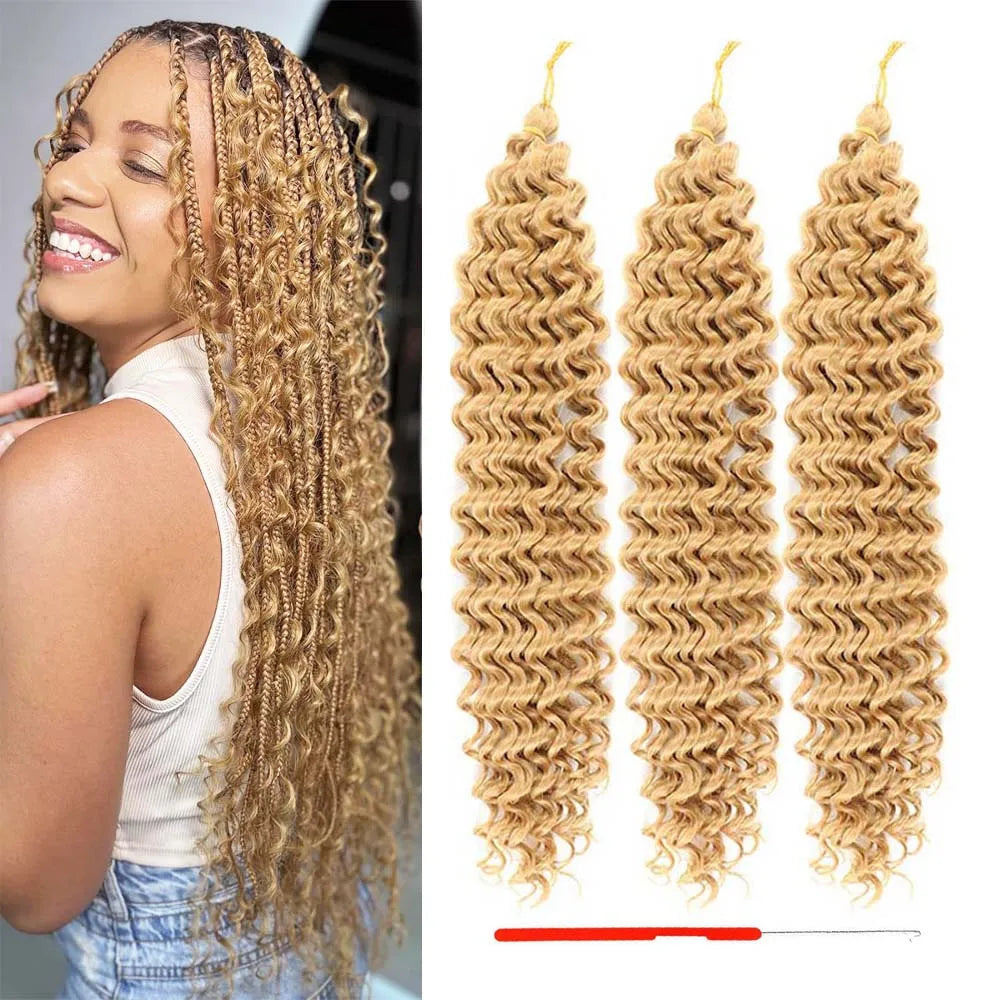 3 Packs Ocean Wave Crochet Hair | 20 Inch Curly Braiding Hair, Deep Wave, Knotless Braids,synthetic for Women With crochet hook