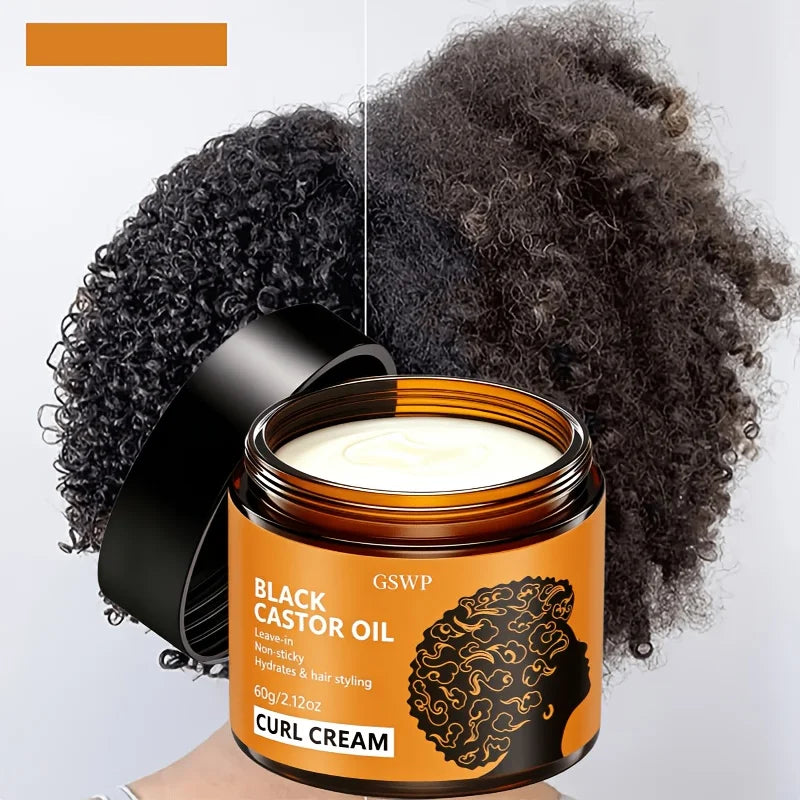 GSWP Black Castor Oil Curl Cream. Moisturizing, Creating Smooth, Bouncy Curls. Long-Lasting Hold Without Stiffness. 60/120g
