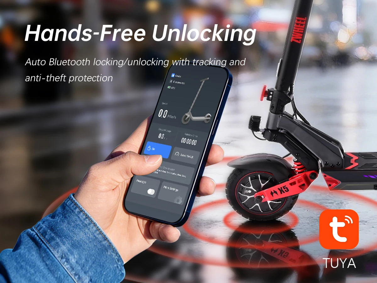 ZWHEEL D3 Dual Motors Electric Scooter 2400W All-wheel Drive Max Speed 39 MPH Max Range 50 Miles 960Wh Battery 1000 Cycles Bluetooth Locking and Unlocking Anti-theft Protection TUYA Smart APP 10''Off-Road Tires Low Noise Perf