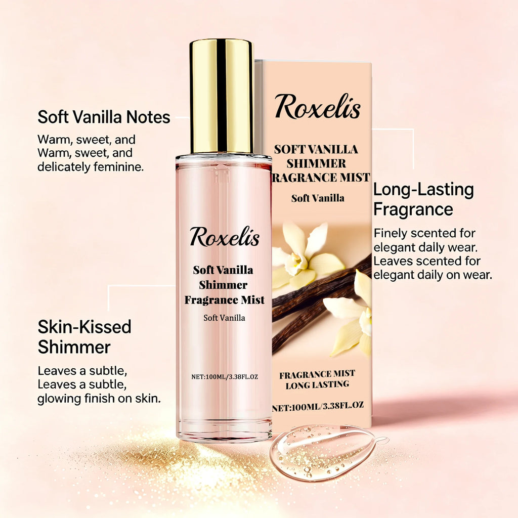 Soft Vanilla Shimmer Fragrance Mist Sandalwood Extract Elegant Scent Boost Confidence Romantic Atmosphere Long Lasting Glow Perfume Spray