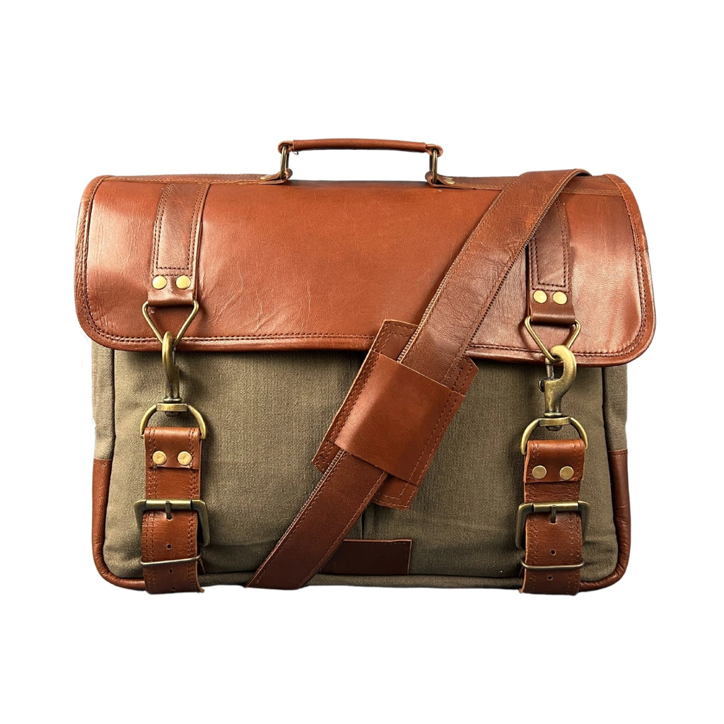 High Quality Vintage Genuine Leather Men's Laptop Messenger Sling Bag Portable Casual Style with Magnetic Snap Artists Creation
