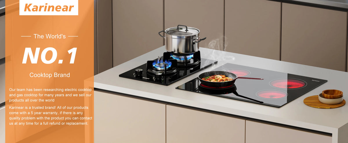 Karinear 2 Burners Electric Cooktop, 120v Plug in Ceramic Cooktop, 12 Inch Countertop & Built-in Electric Stove Top with Child Safety Lock, Timer, Over-Temperature Protection, Sensor Touch Control