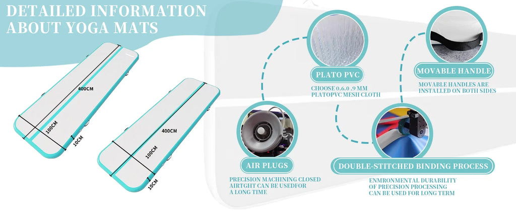 Gymnastics inflatable mat (with air pump) is suitable for home gymnastics training, water sports, and inflatable yoga.