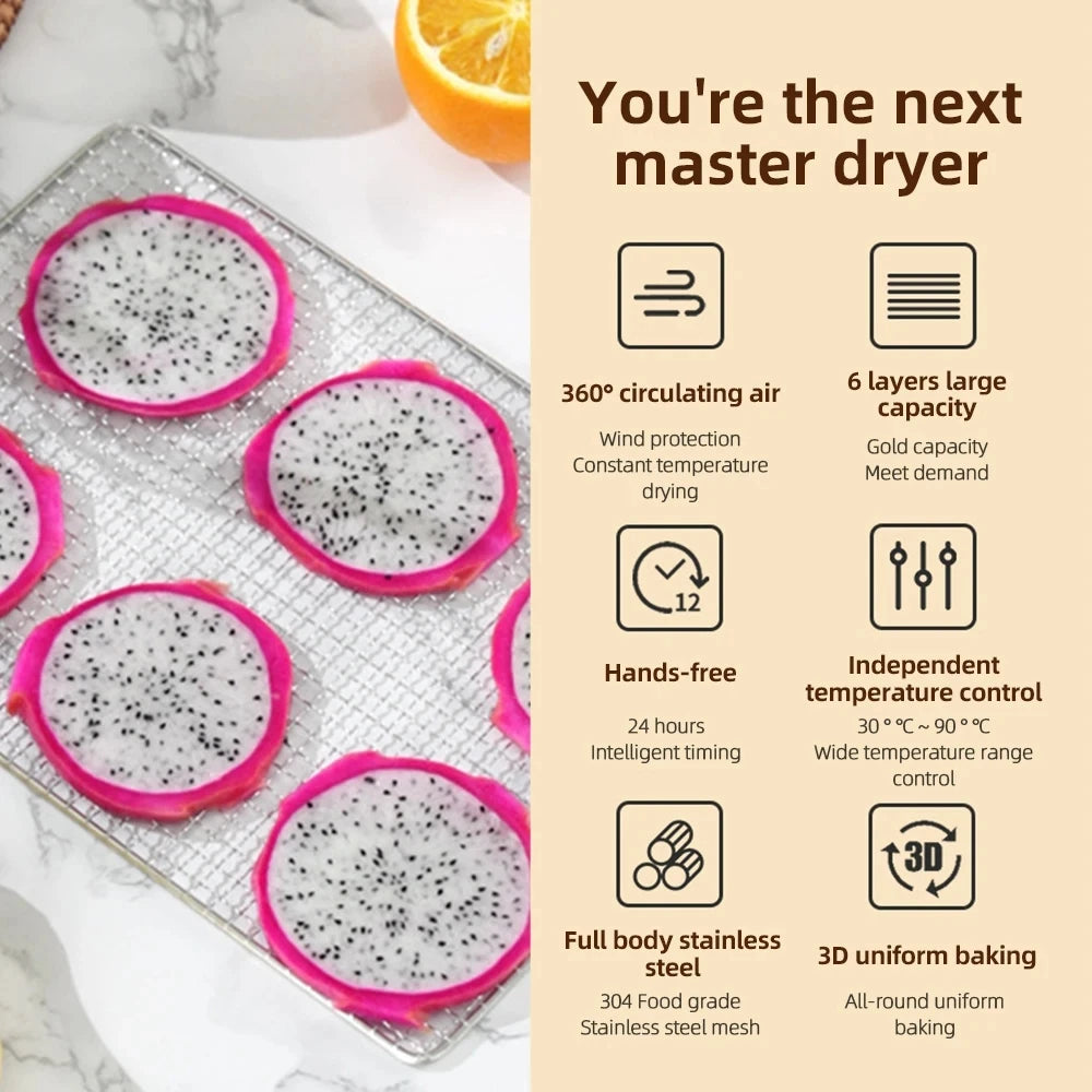 Dehydrators for Food and Jerky with 24H Timer and Light Drying rack 800W 30-90 ℃ vegtable Fruit Dehydrator EU Plug